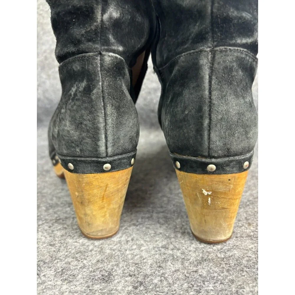 UGG Australia Rosabella Heeled Boots‎ Women's 6 Black Suede Leather Studded Zip
